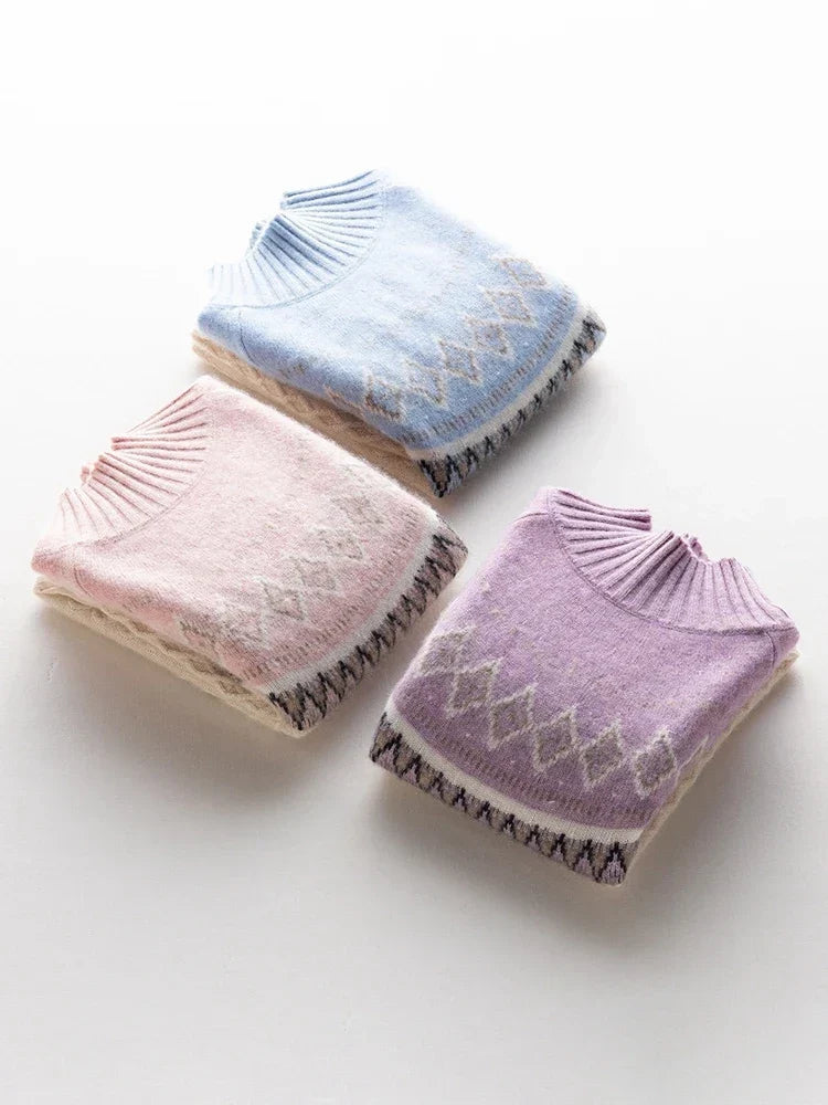 Rachel | Jersey de cuello alto simulado Fair Isle de lana