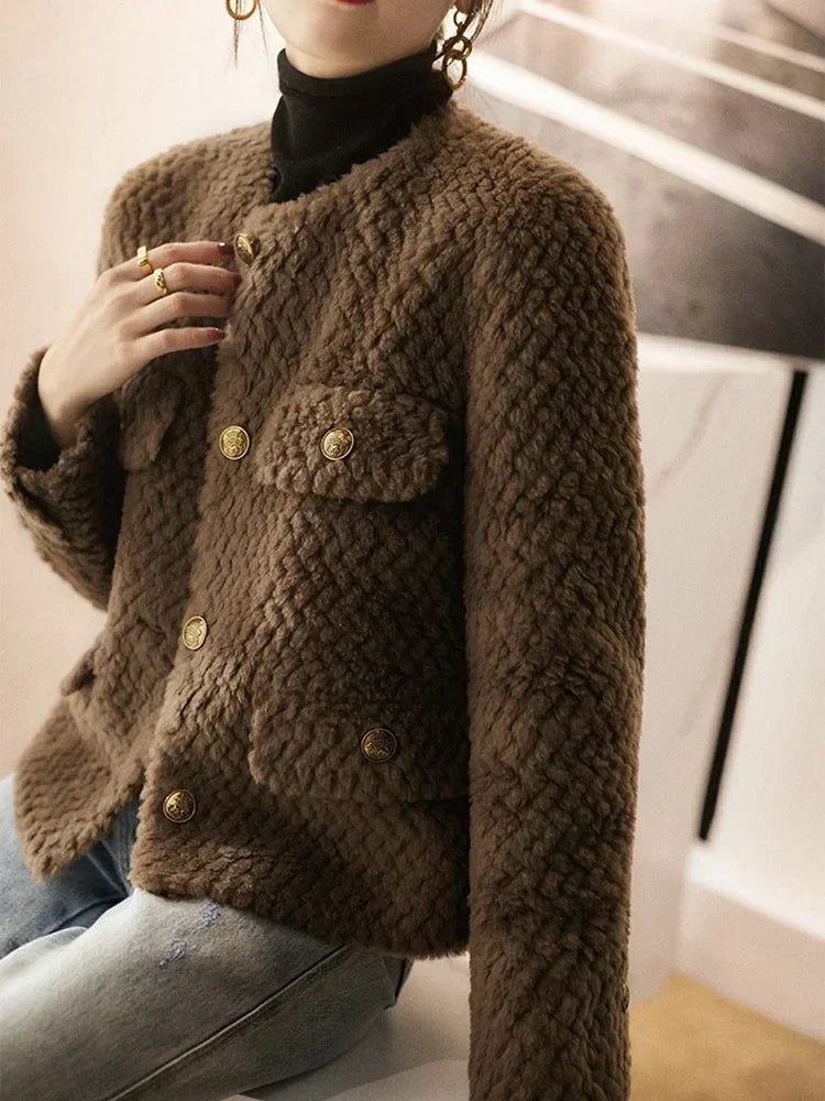 Elspeth | Chaqueta de tweed texturizado con botones dorados