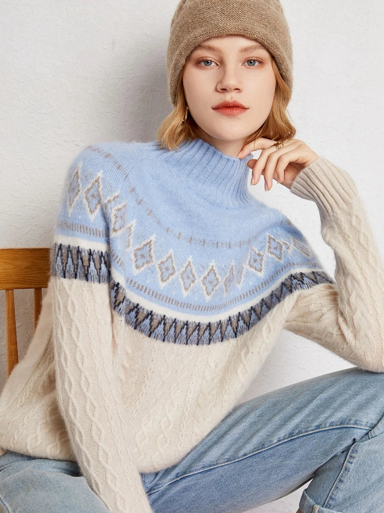 Rachel | Jersey de cuello alto simulado Fair Isle de lana
