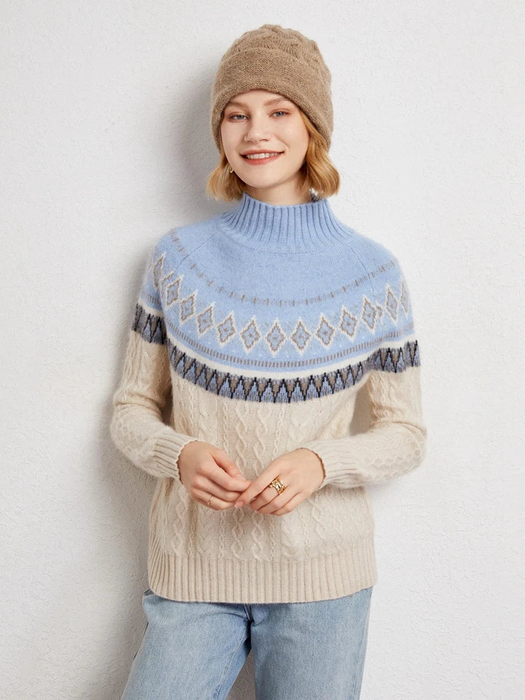 Rachel | Jersey de cuello alto simulado Fair Isle de lana