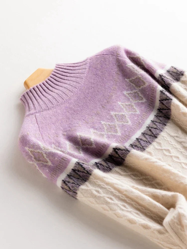 Rachel | Jersey de cuello alto simulado Fair Isle de lana