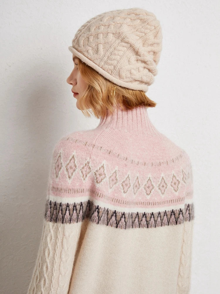 Rachel | Jersey de cuello alto simulado Fair Isle de lana