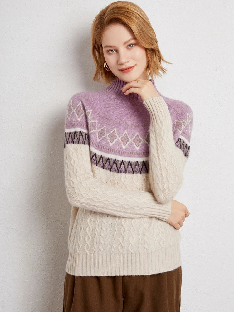 Rachel | Jersey de cuello alto simulado Fair Isle de lana