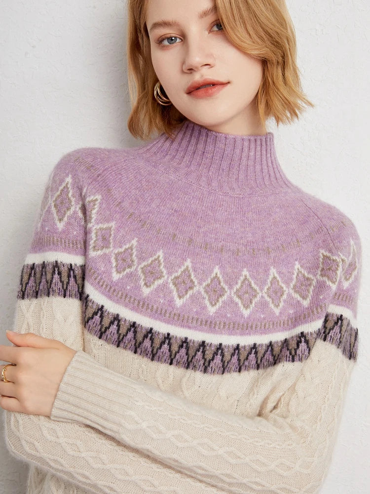 Rachel | Jersey de cuello alto simulado Fair Isle de lana