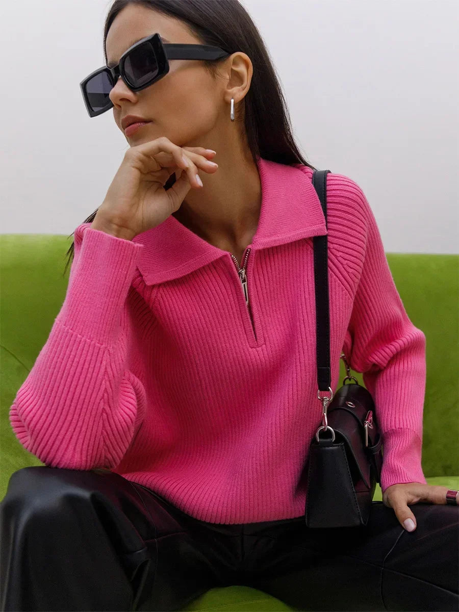 Ruth | Jersey de cuello alto con cremallera y textura acanalada