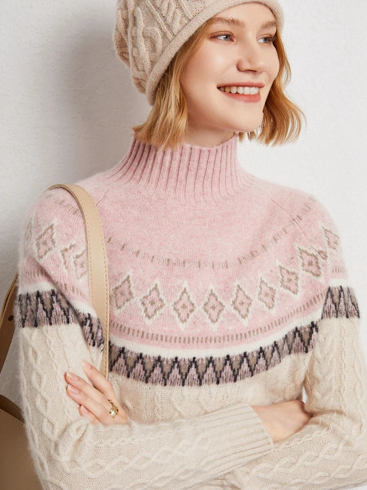 Rachel | Jersey de cuello alto simulado Fair Isle de lana