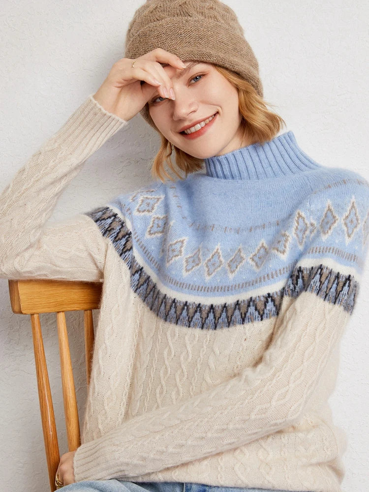 Rachel | Jersey de cuello alto simulado Fair Isle de lana