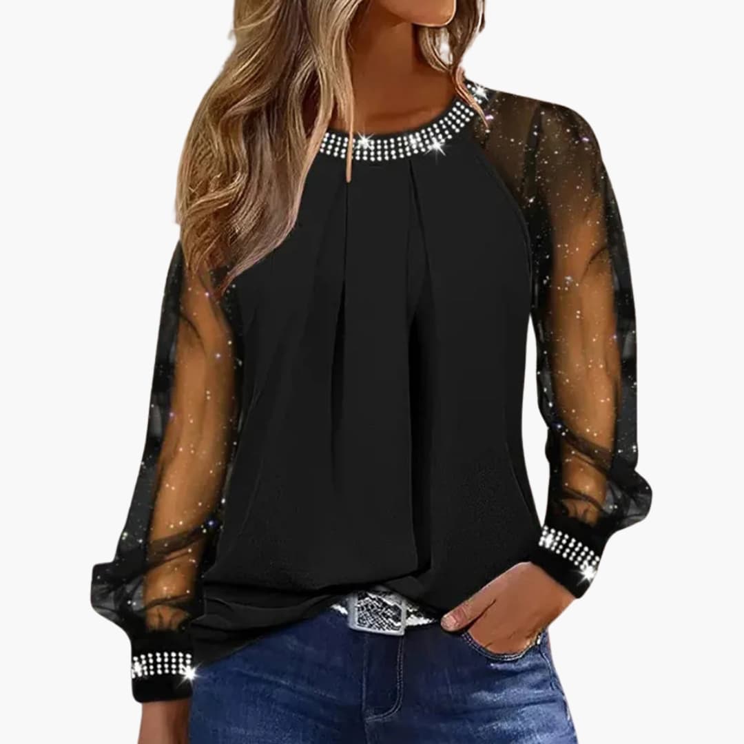 Frances | Sheer-Sleeve Embellished Blouse