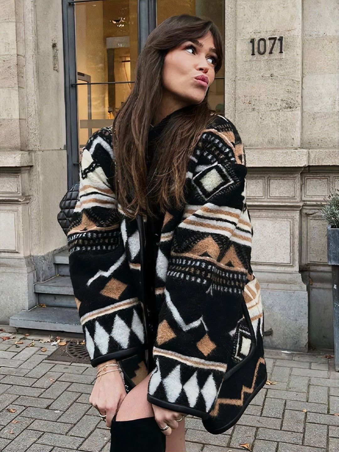 Aztec print fleece coat