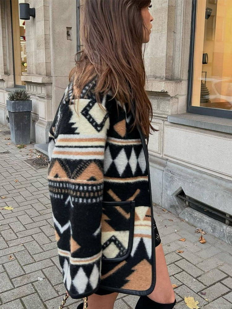 Aztec print fleece coat