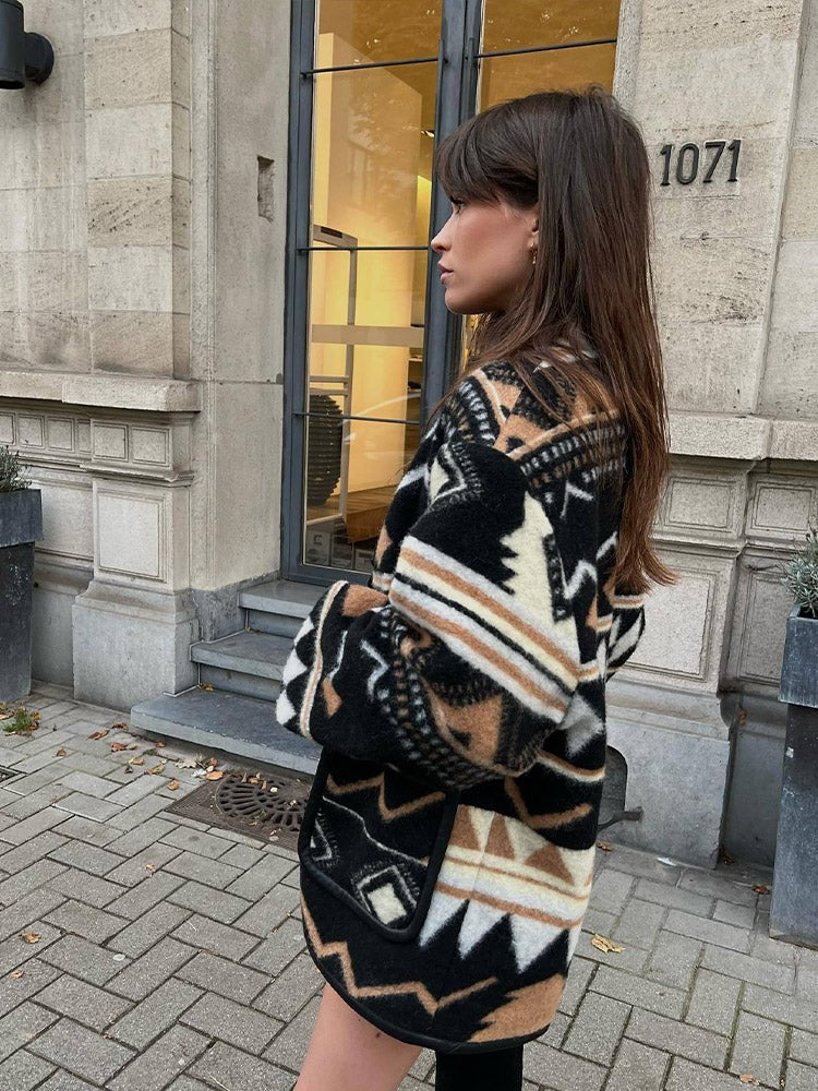 Aztec print fleece coat