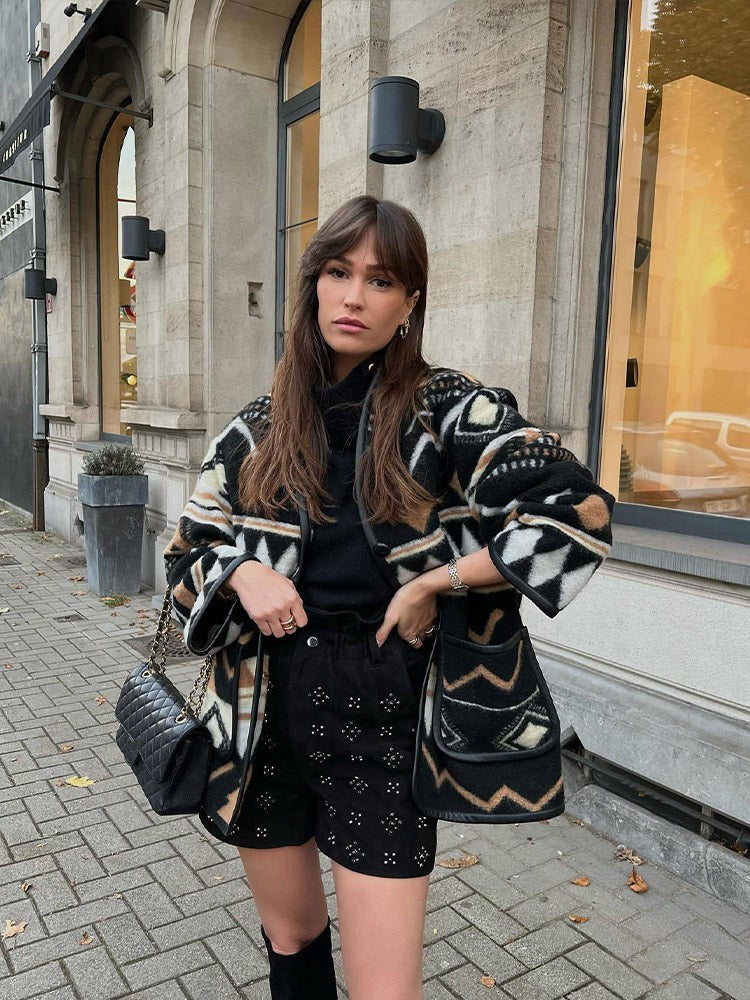 Aztec print fleece coat
