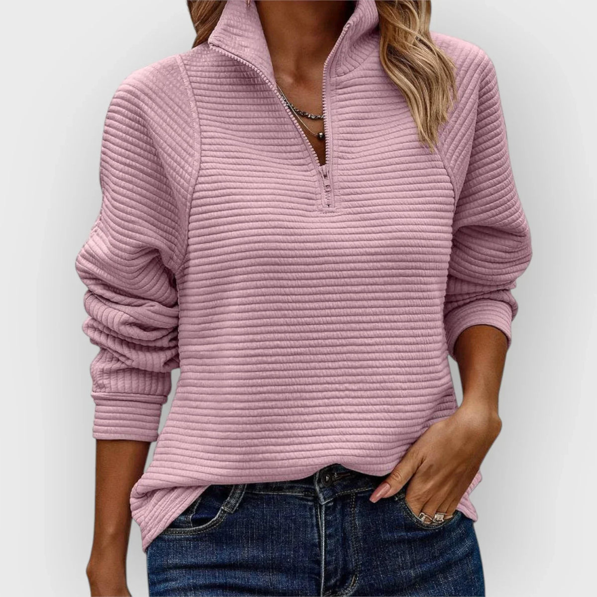 Nina | Ribbed Quarter Zip Sweatshirt