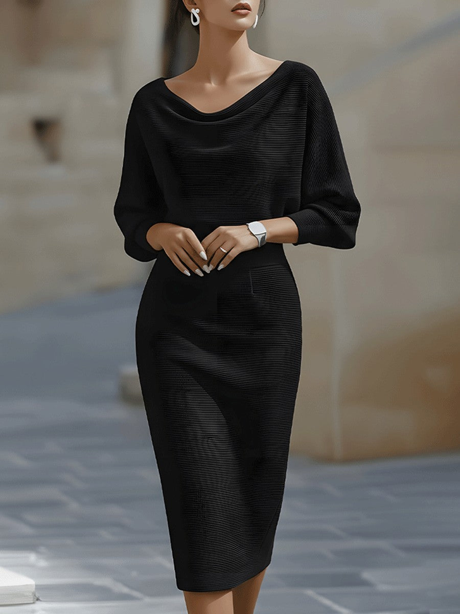 Batwing draped knit midi dress