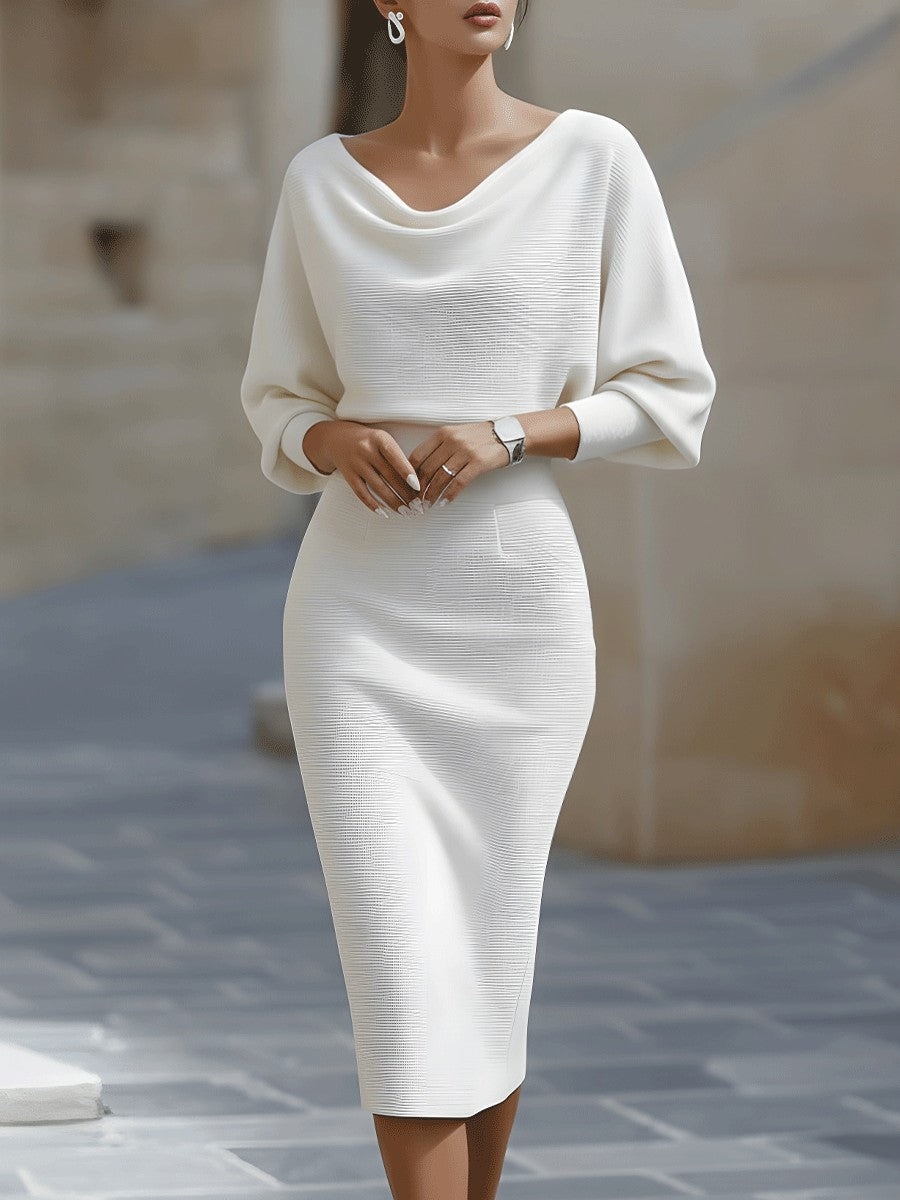 Batwing draped knit midi dress