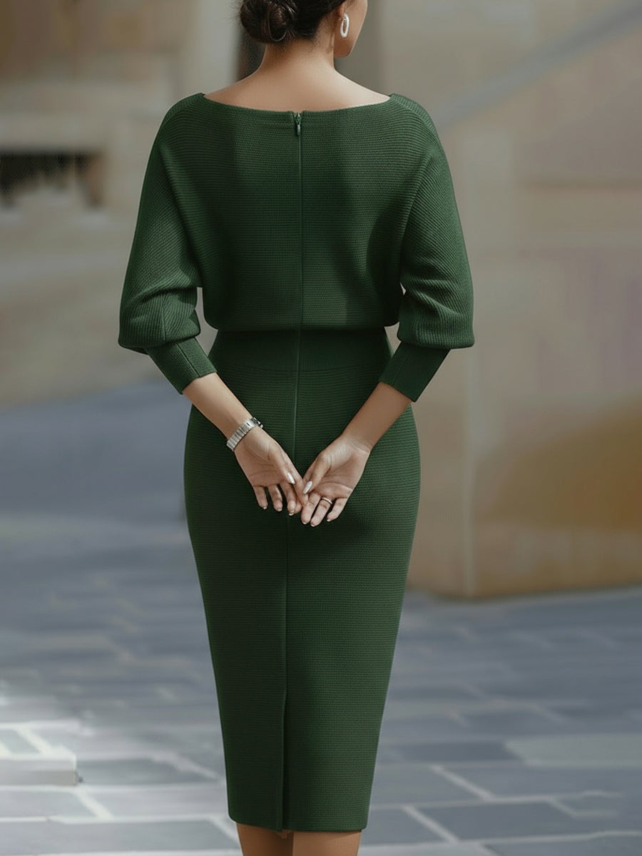 Batwing draped knit midi dress