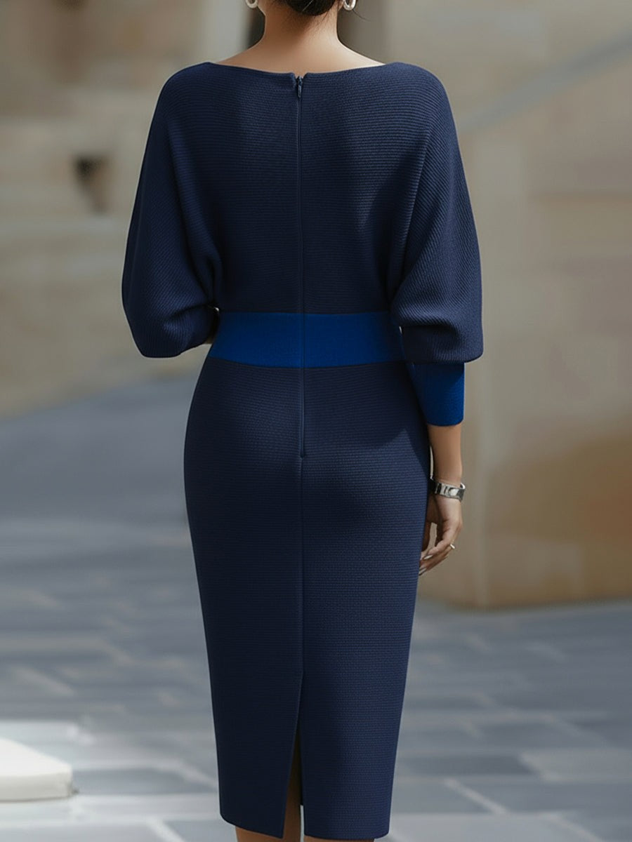 Batwing draped knit midi dress