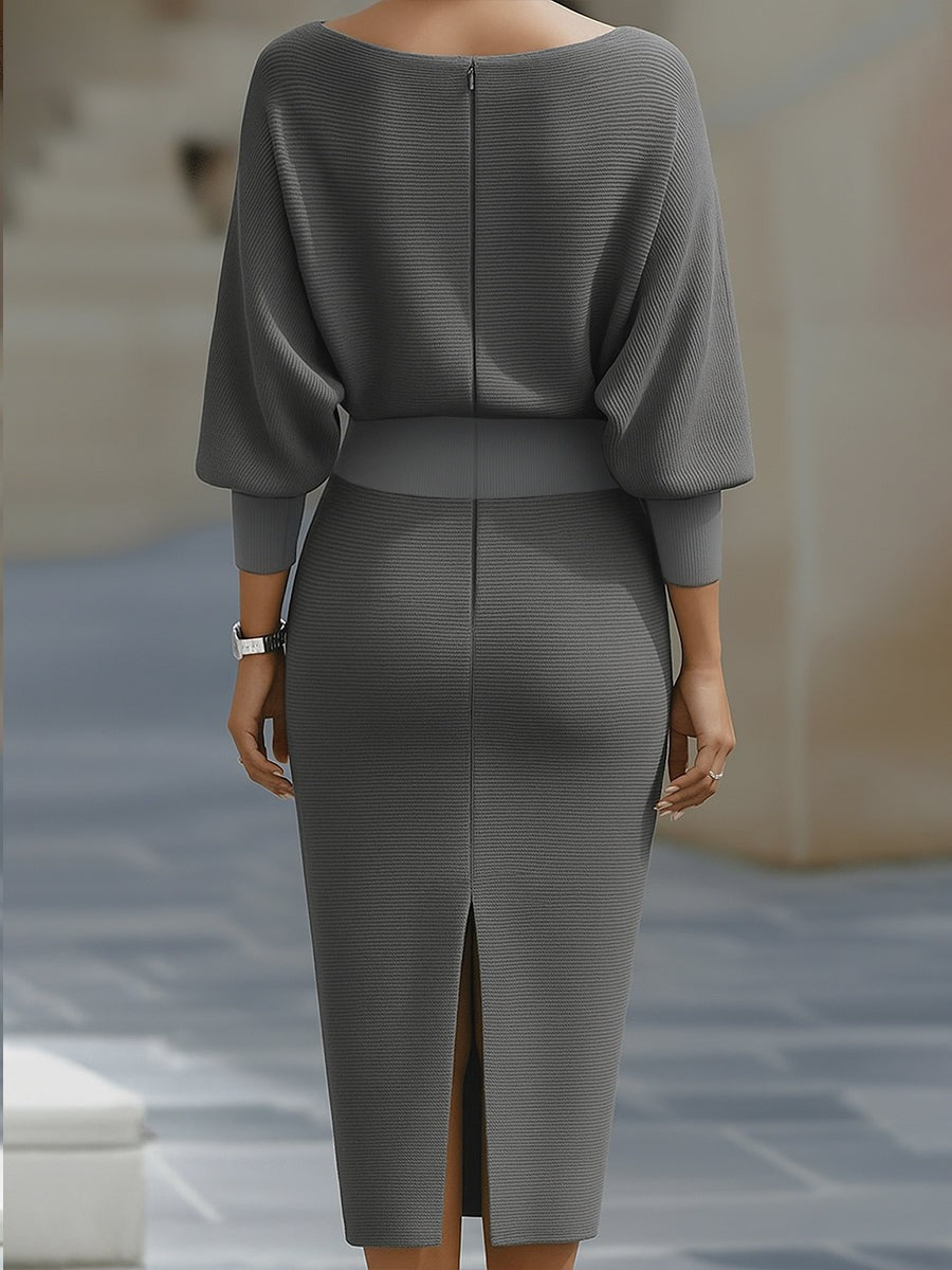 Batwing draped knit midi dress