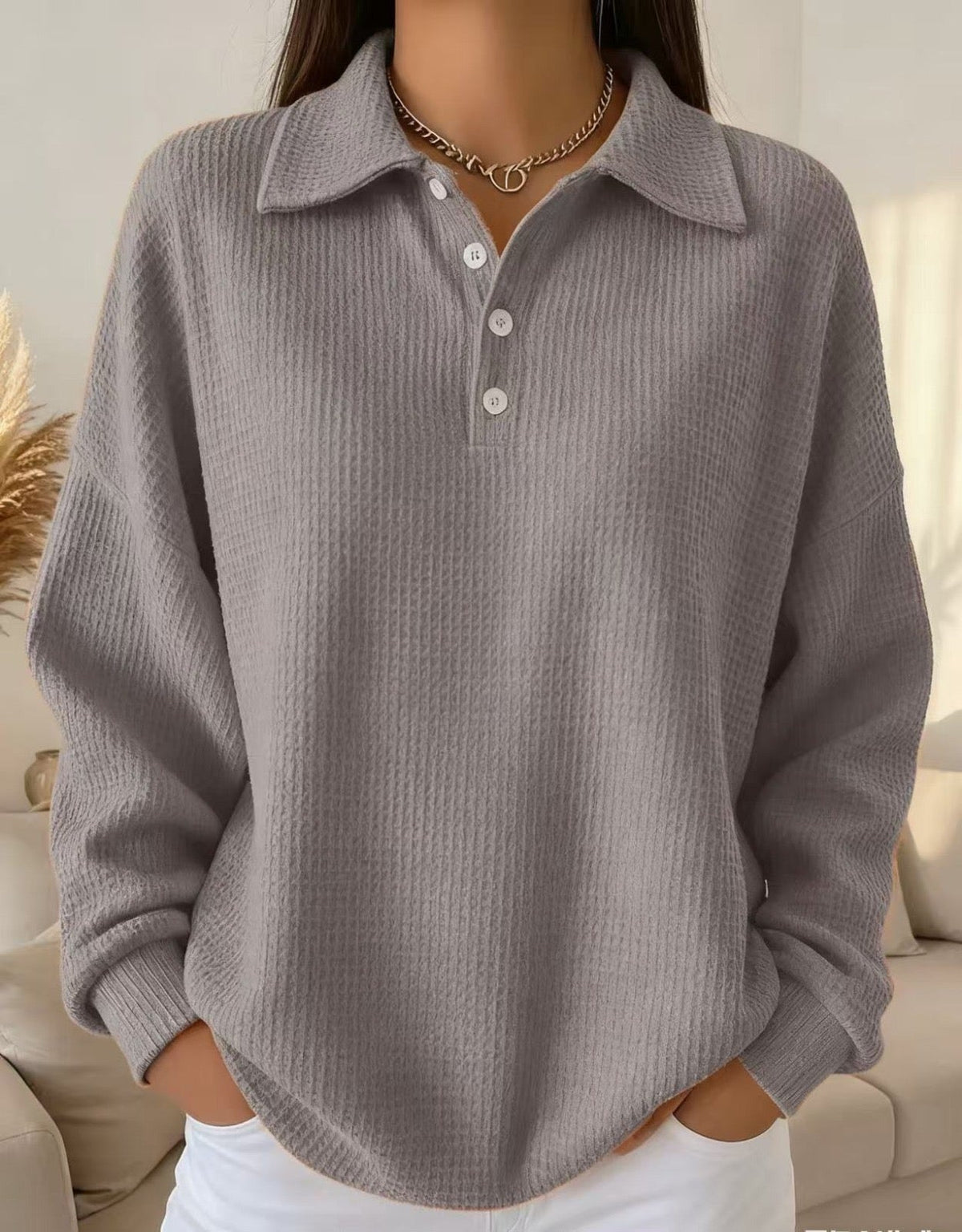 Olive | Waffle Knit Polo Top