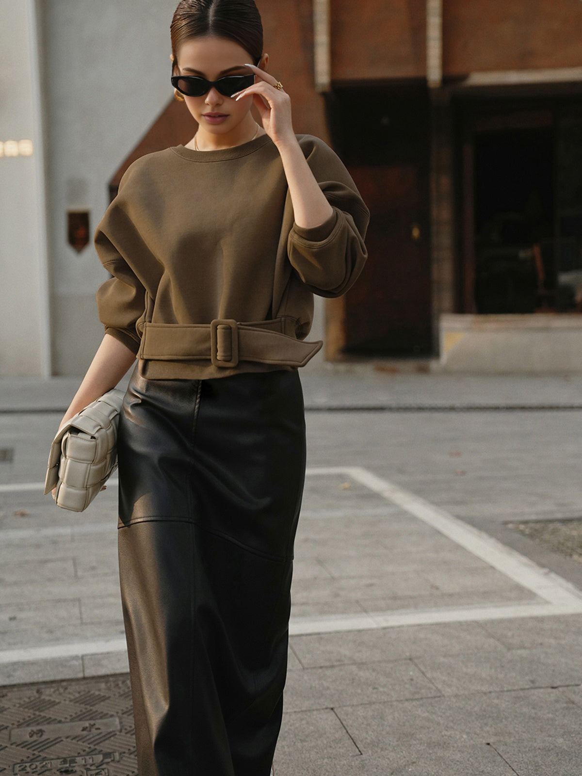 Martha | Belted Sweatshirt Top