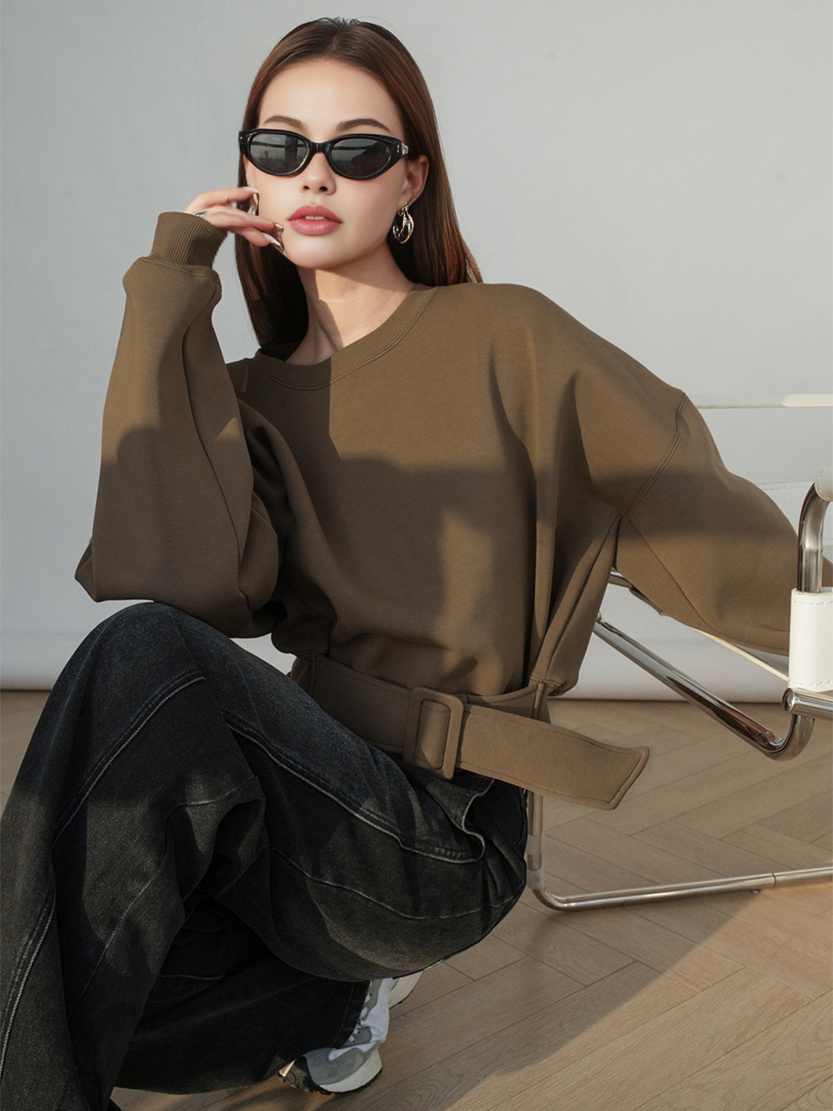 Martha | Belted Sweatshirt Top