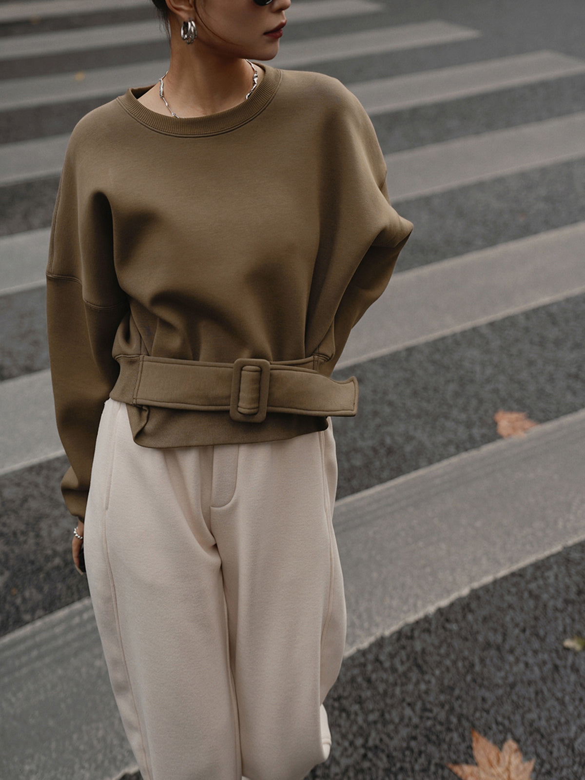 Martha | Belted Sweatshirt Top