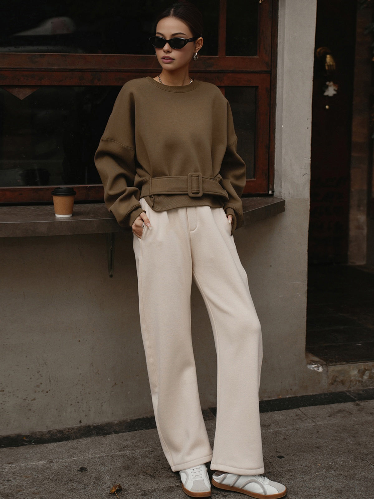 Martha | Belted Sweatshirt Top