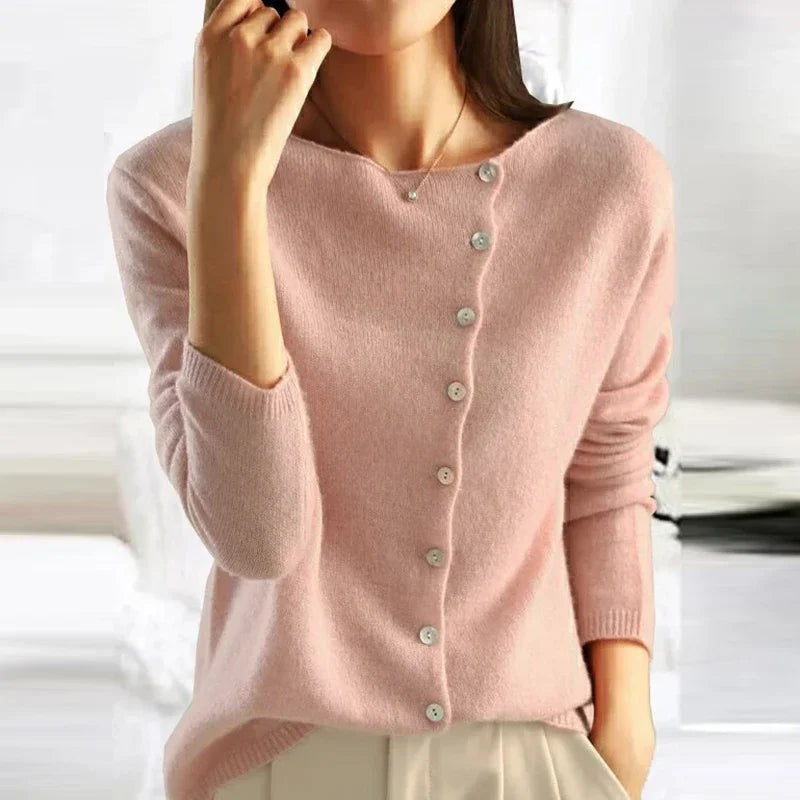 Boat-neck side-button cardigan