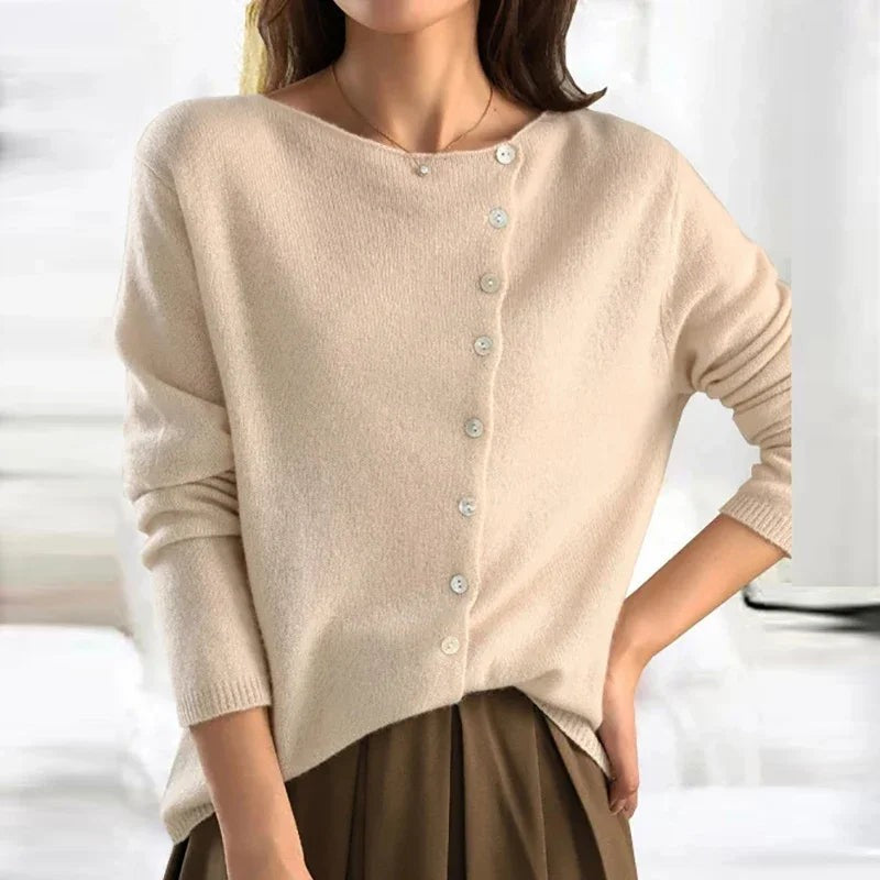 Boat-neck side-button cardigan