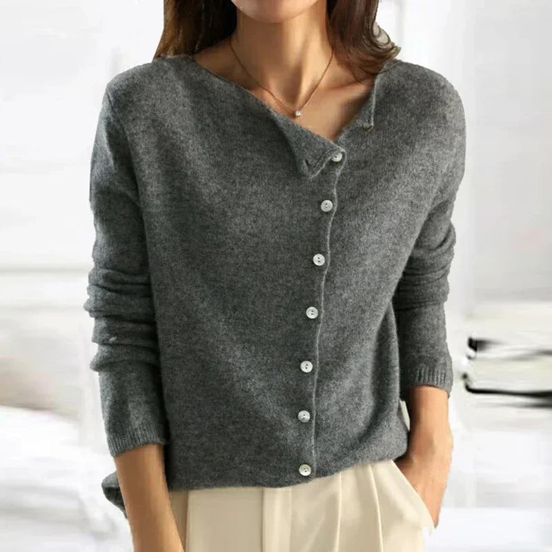 Boat-neck side-button cardigan