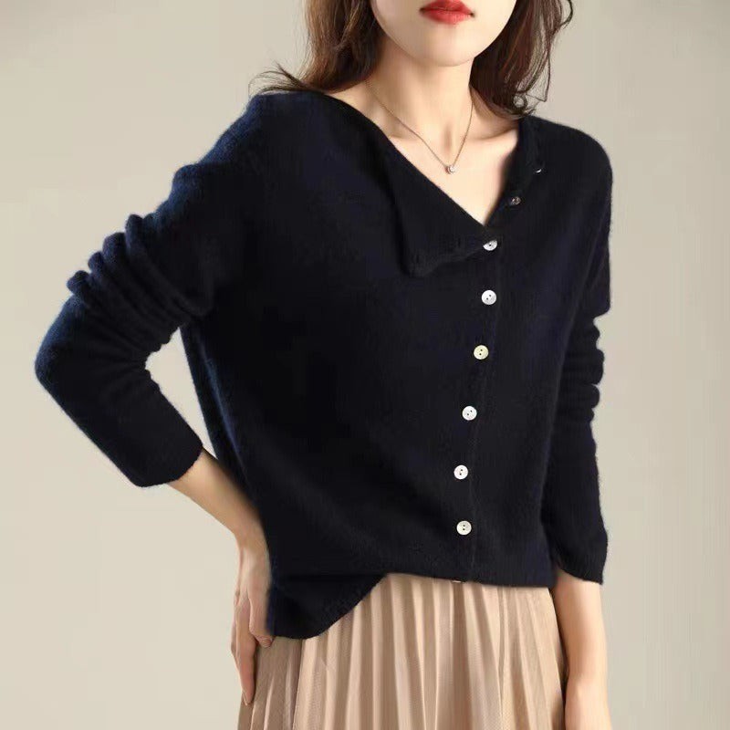 Boat-neck side-button cardigan