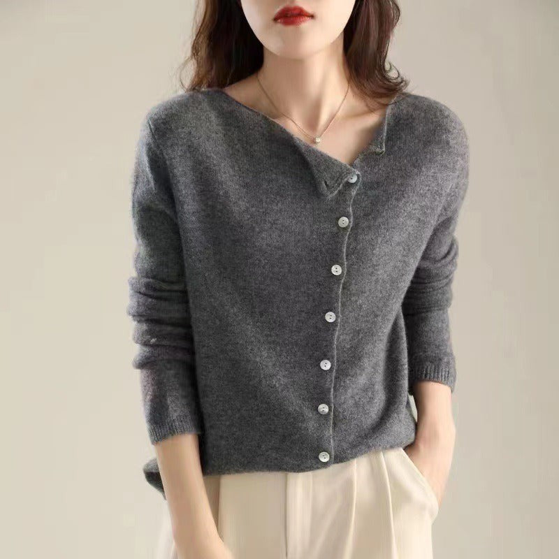 Boat-neck side-button cardigan