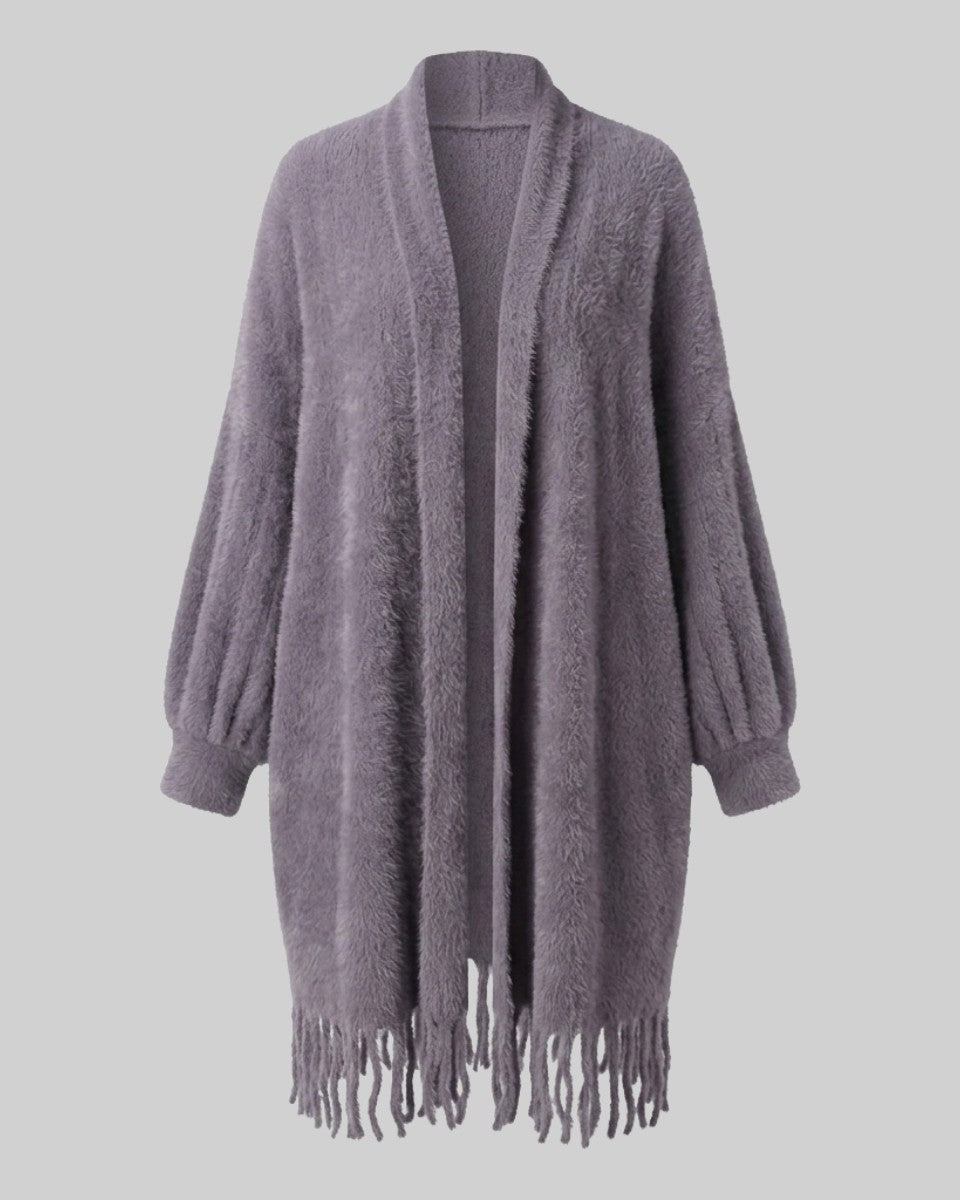 Brushed fringe-hem cardigan coat