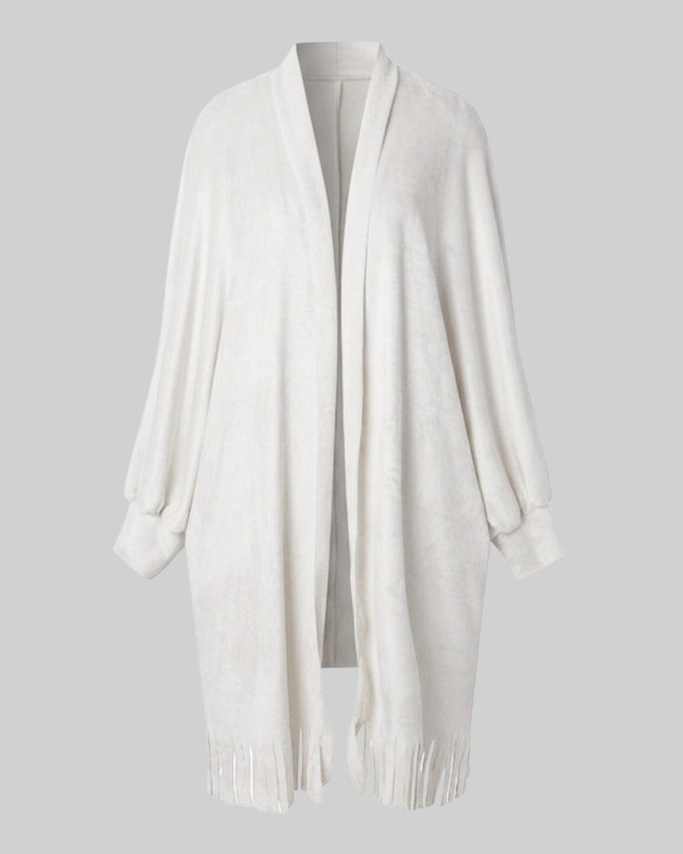 Brushed fringe-hem cardigan coat