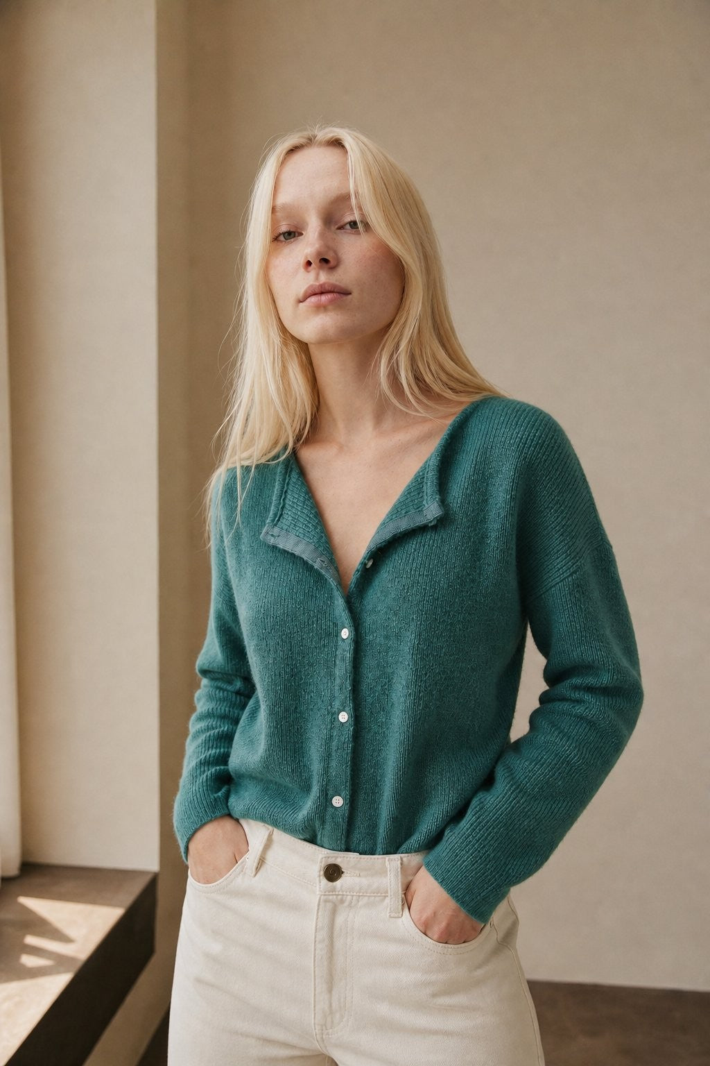 Brushed v-neck button cardigan