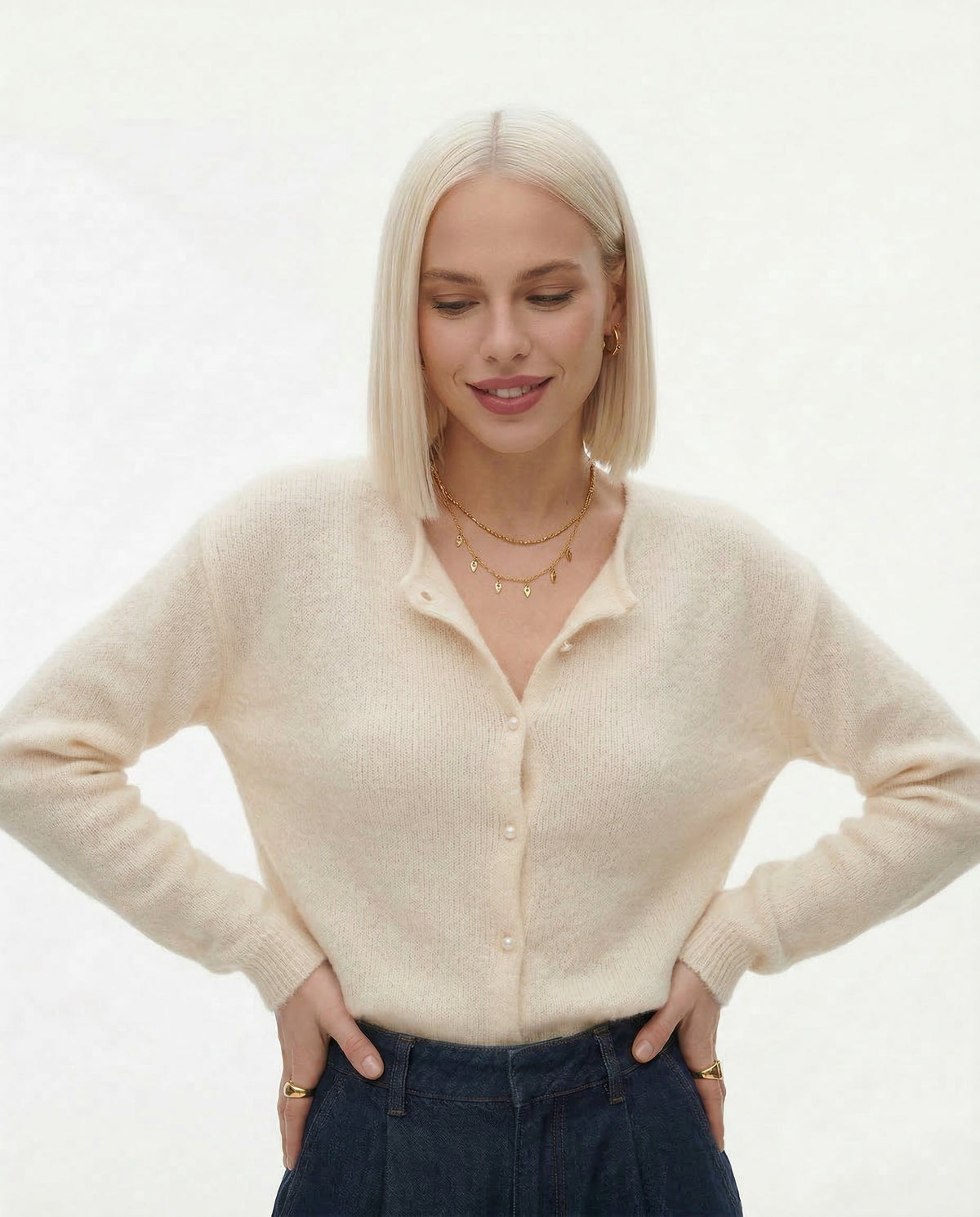 Brushed v-neck button cardigan