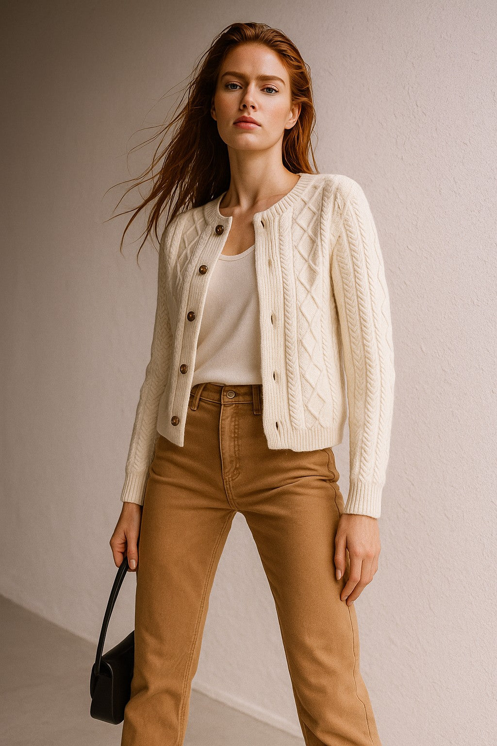 Cable-knit button cardigan