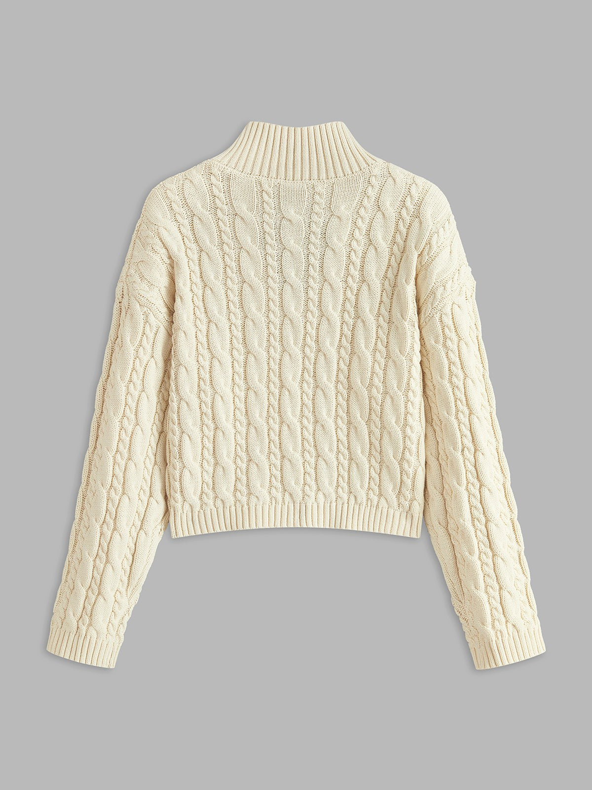 Cable knit keyhole high neck jumper