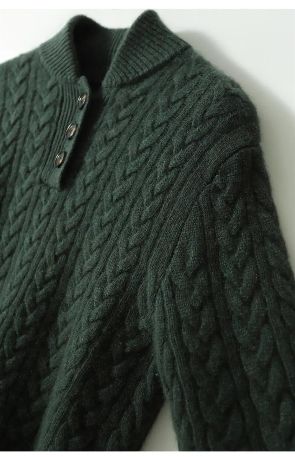 Cable knit merino button-neck jumper