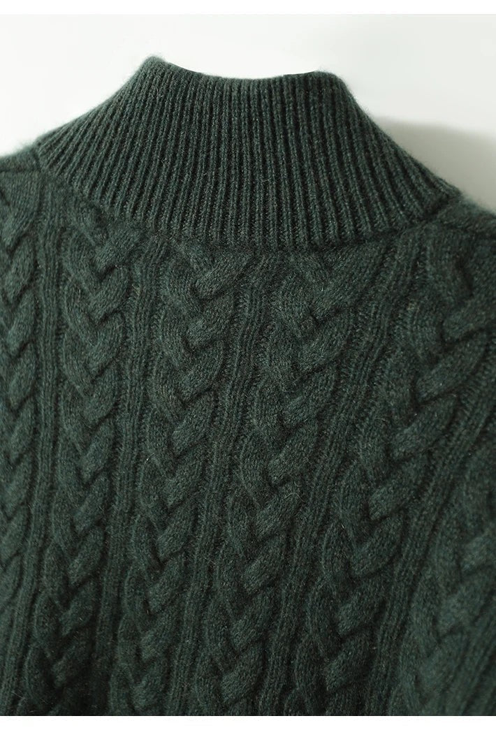 Cable knit merino button-neck jumper