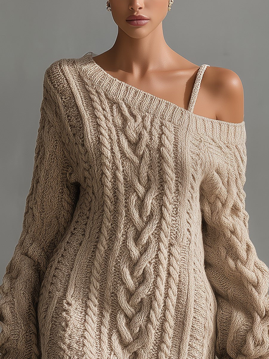 Cable knit off-shoulder mini dress