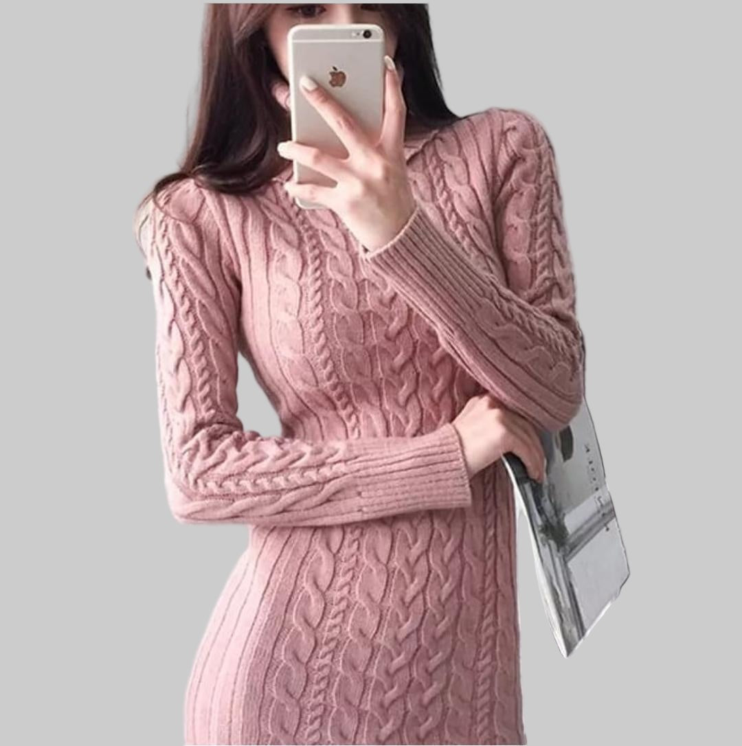 Cable-knit roll neck midi dress