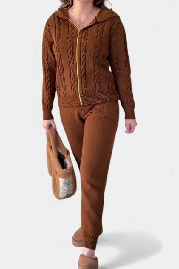 Brown cable knit two-piece set