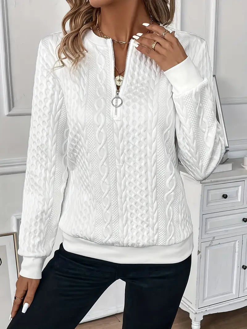 Cable textured zip sweatshirt