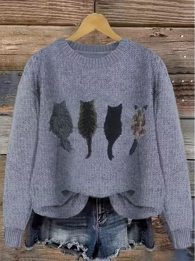 Blue cat motif knit jumper