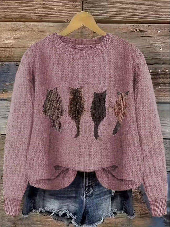 Pink cat motif knit jumper