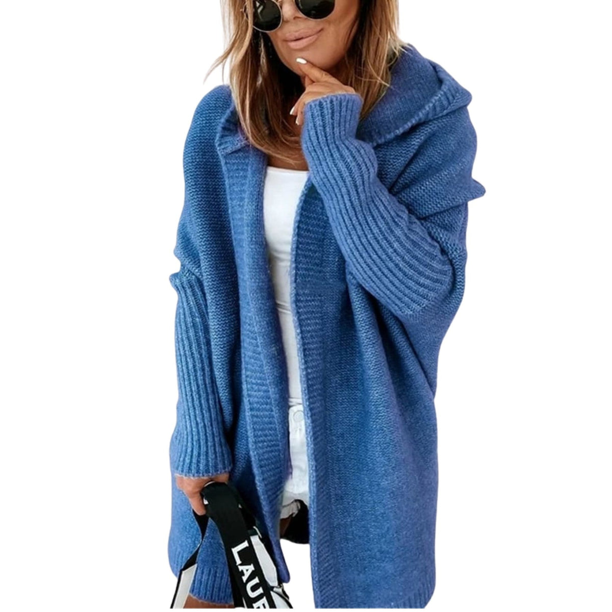 Blue chunky hooded open cardigan