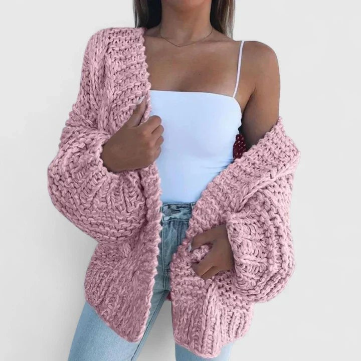 Pink chunky open-front cardigan