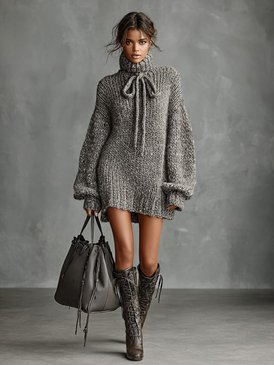 Chunky turtleneck knit mini dress