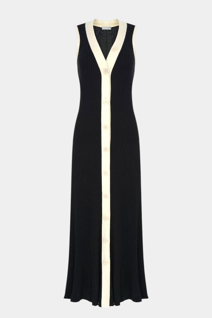 Contrast-button v-neck knit maxi dress